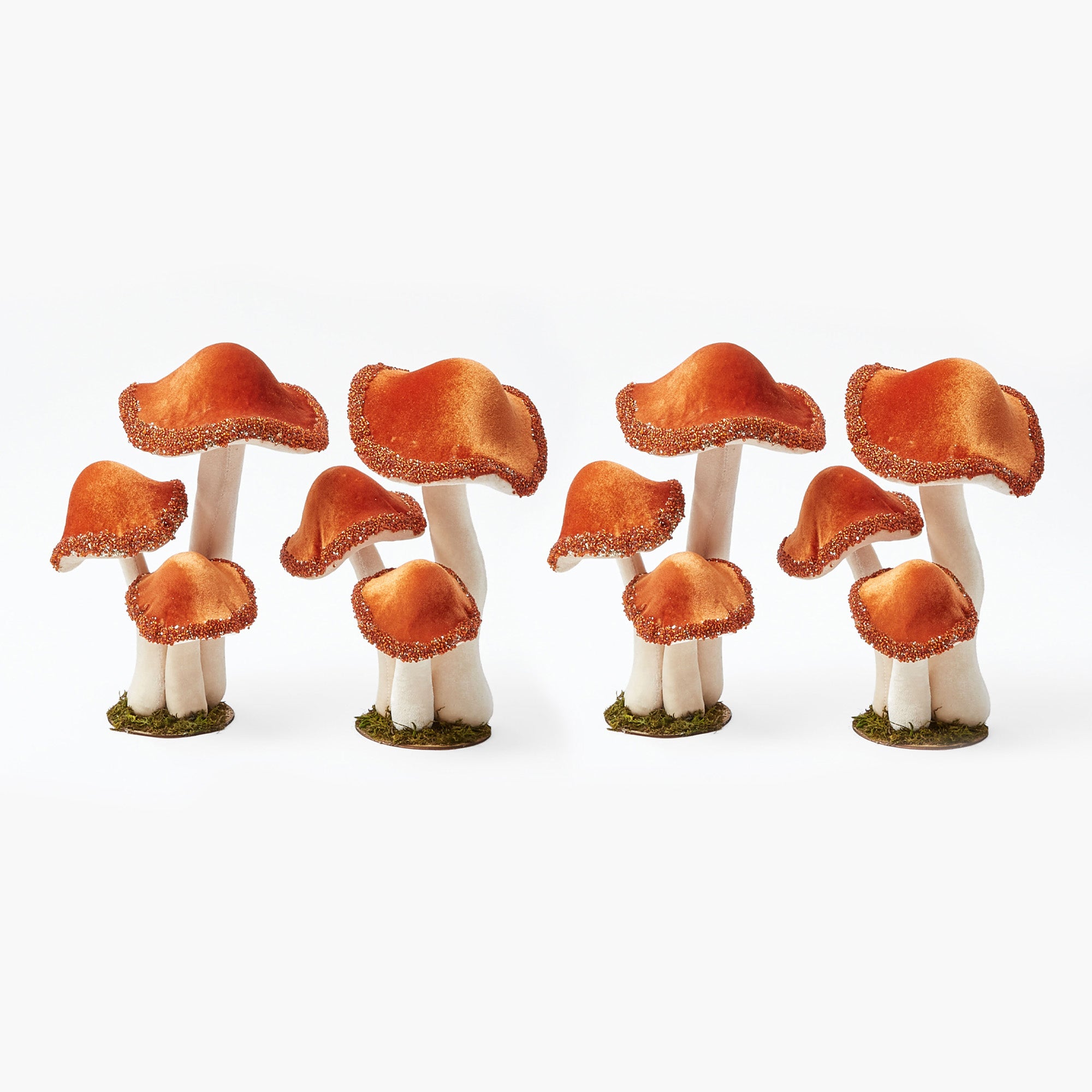 Tall Orange Beaded Velvet Mushrooms (Set of 4)