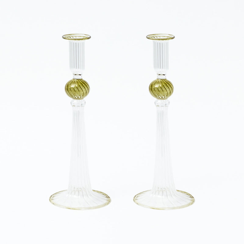 Pair of Paulette Olive Candle Holders, elegantly designed.