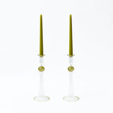 Set of two candle holders featuring the distinctive Paulette Olive style.