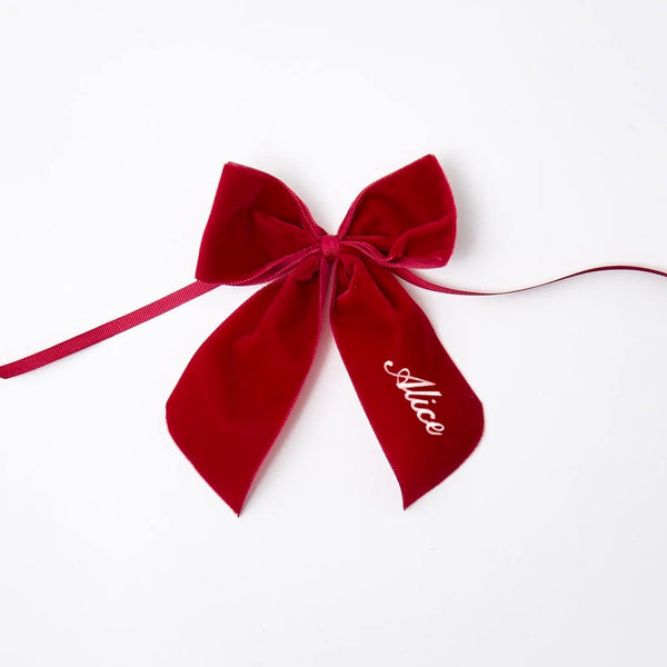 Personalised Red Velvet Napkin Bow - Mrs. Alice