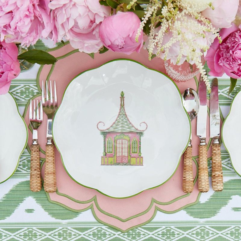 Pink & Green Pagoda Dinner & Starter Plates (Set of 8) - Mrs. Alice