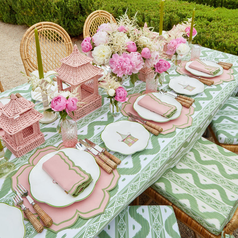Pink & Green Pagoda Dinner & Starter Plates (Set of 8) - Mrs. Alice