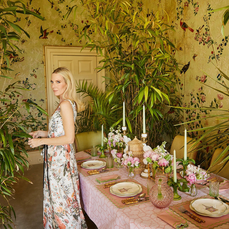 Pink Bamboo Trellis Tablecloth - Mrs. Alice