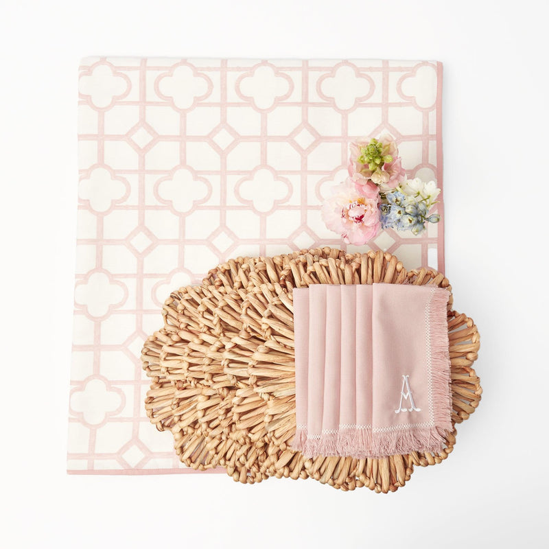 Pink Bamboo, Water Hyacinth & Pink Fringe Linen Set - Mrs. Alice