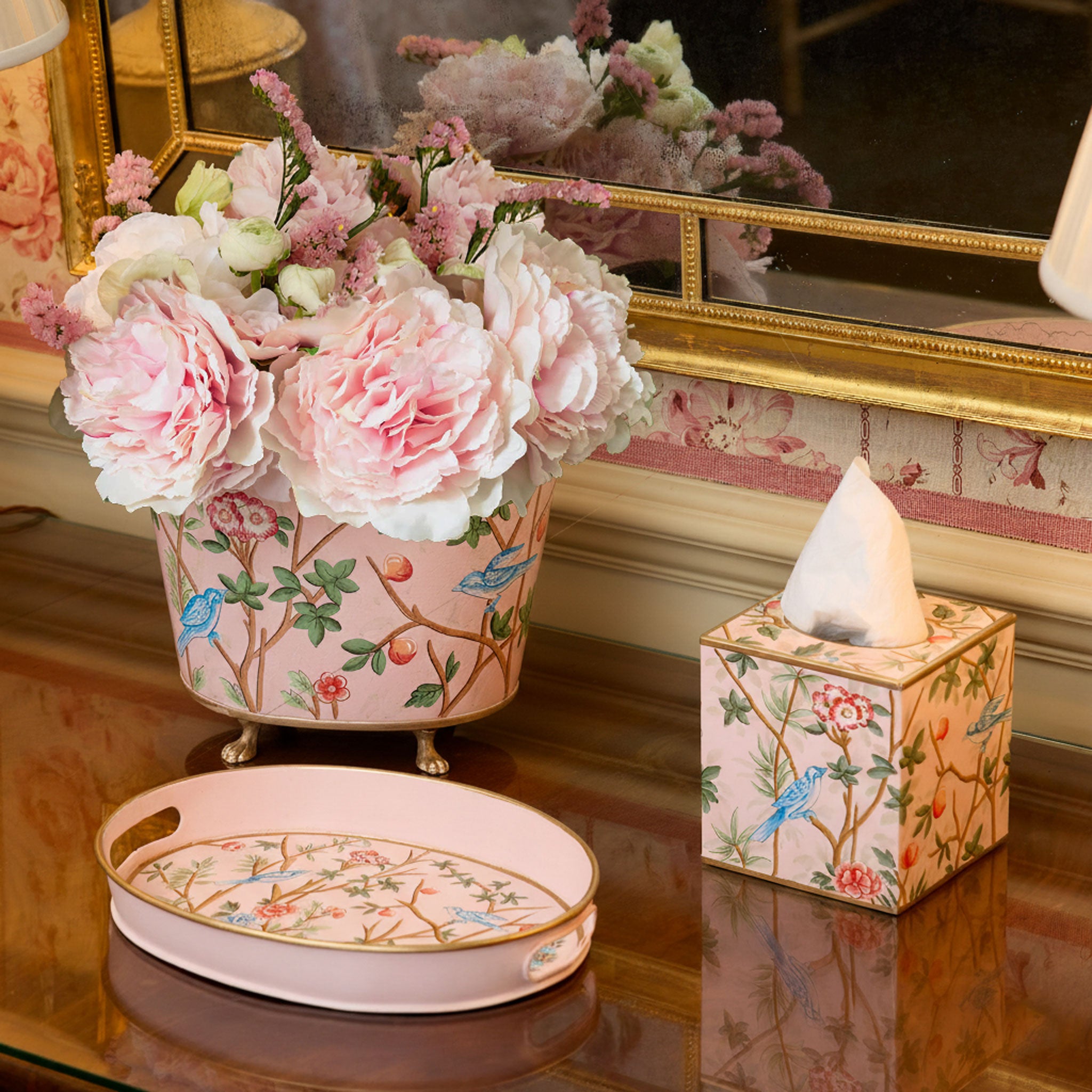 Pink Chinoiserie Tole Planter