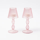 Pink Glass Lantern Tea Light Holder (Pair) - 18cm - Mrs. Alice
