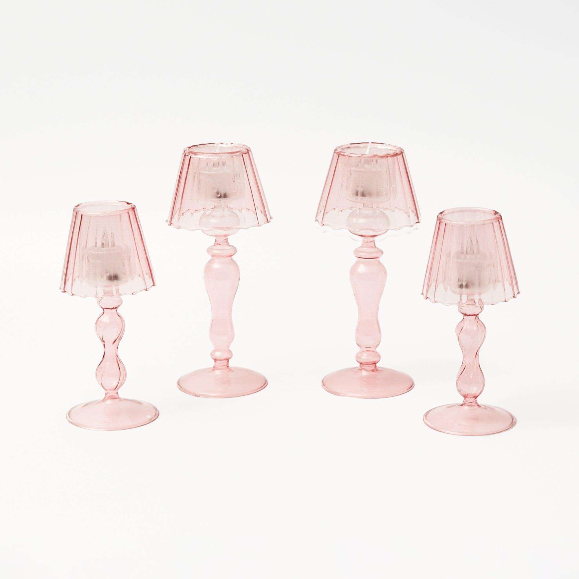 Pink Glass Lantern Tea Light Holder Set Mrs. Alice