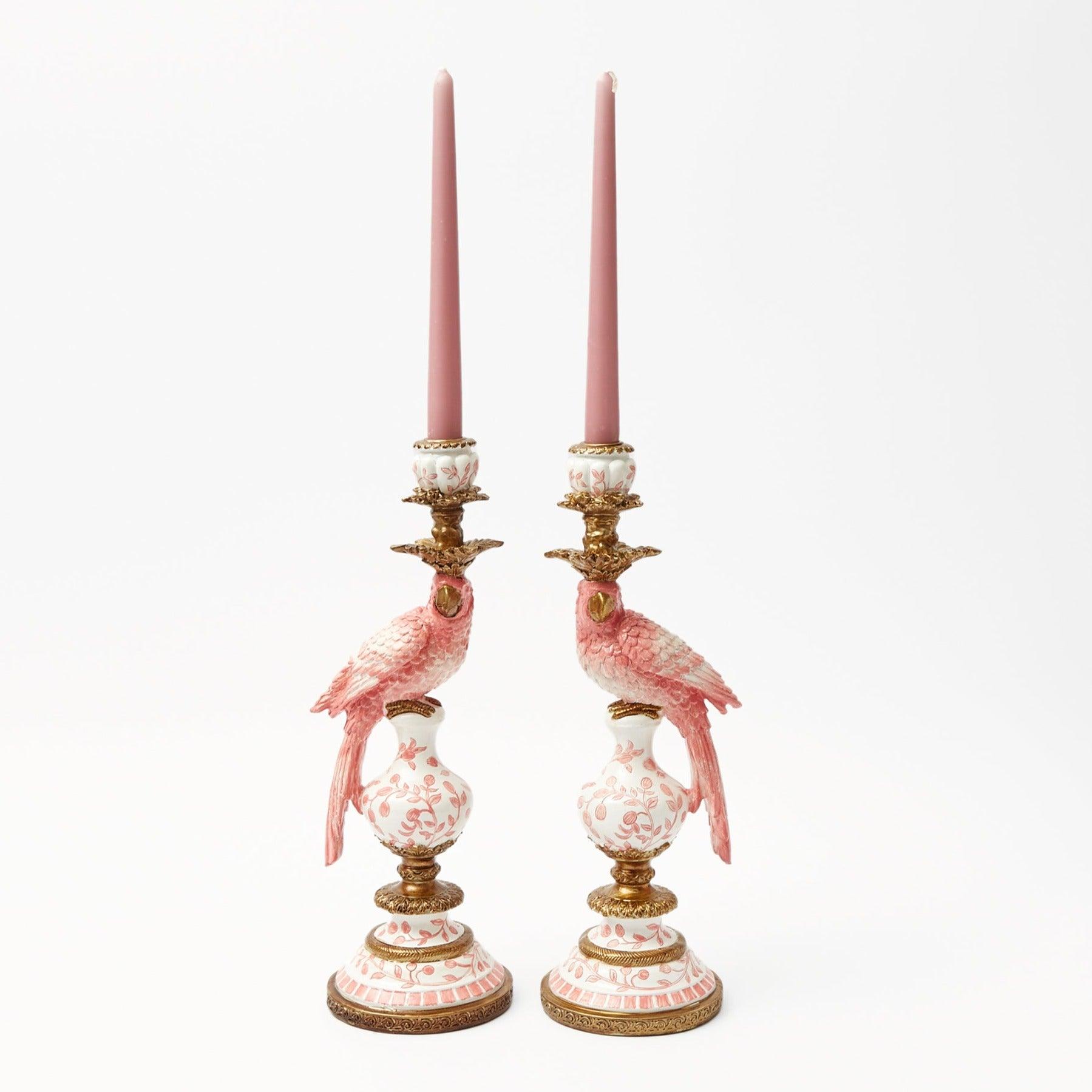 Pink Parrot Candle Holders (Pair)
