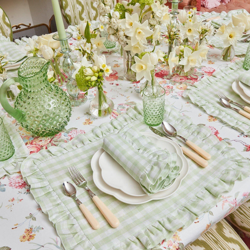 Pistachio Gingham Ruffle Linen Placemats (Set of 4) - Mrs. Alice