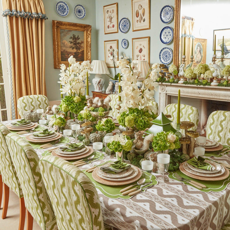 Create a refined ambiance with the Putty Ikat Tablecloth.
