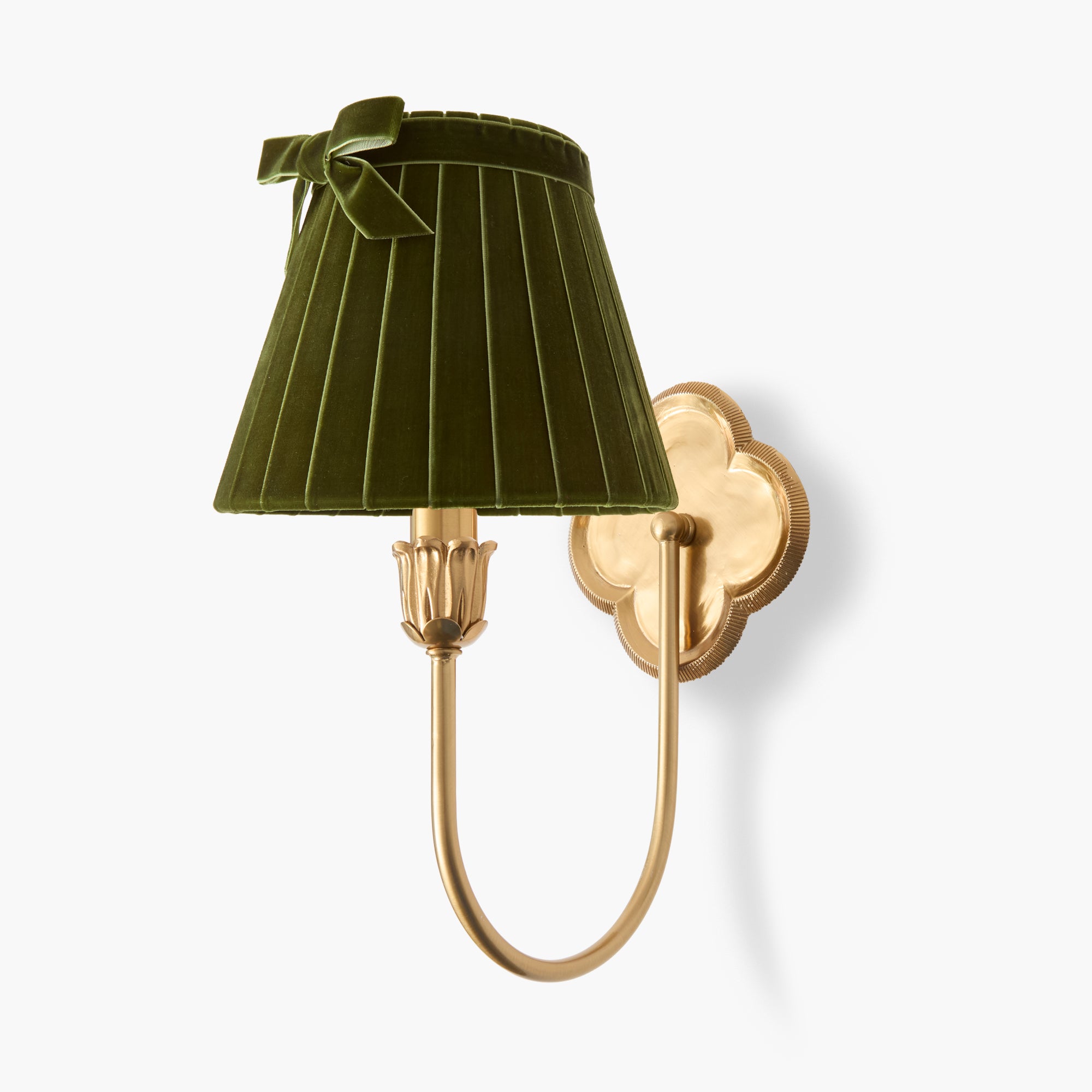 Quatrefoil Rechargeable Wall Light with Olive Velvet Bow Shade (18cm)
