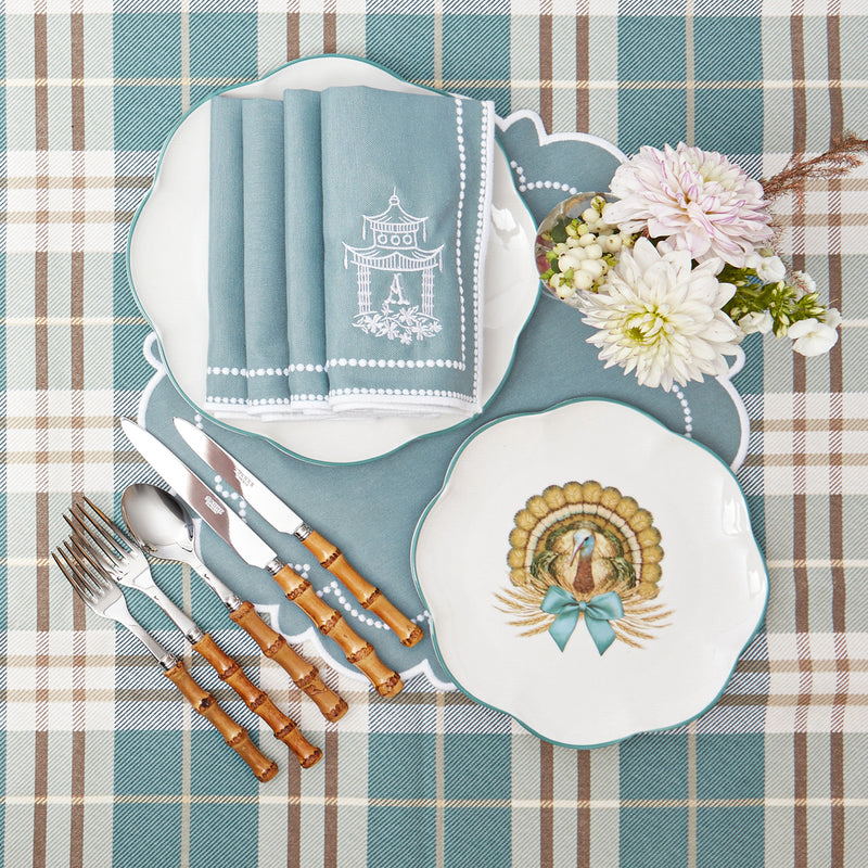 Coordinated set of elegant Mariana Duck Egg placemats, totaling four.