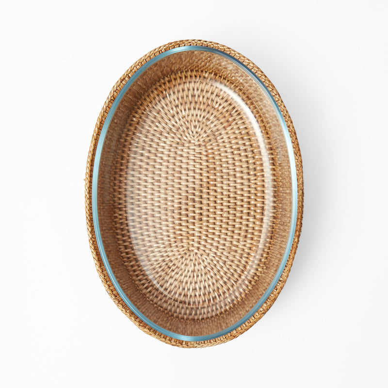 Casserole basket crafted elegantly from durable rattan material.
