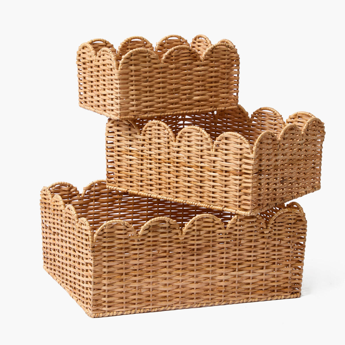 Scalloped Rattan Baskets (Set of 3)