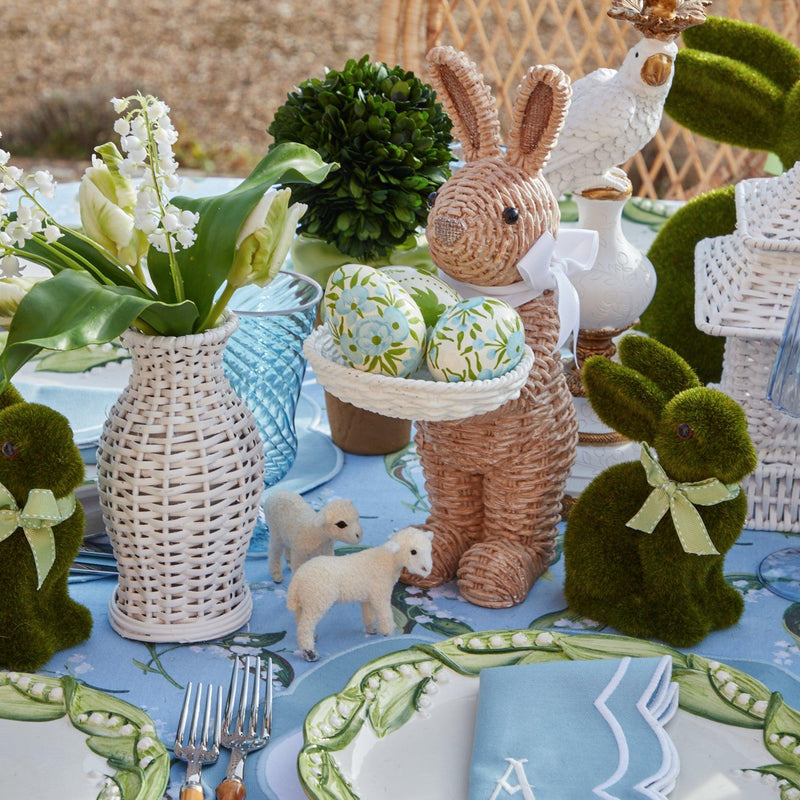 Rattan Ribboned Rabbit With Basket (Pair) - Mrs. Alice