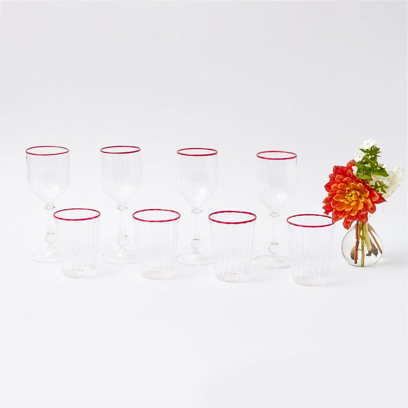 Elevate your Christmas decor with the festive and elegant beauty of our Set of 8 Red Rim Glassware - a simple yet stylish statement of holiday sophistication, covering all your glassware needs.