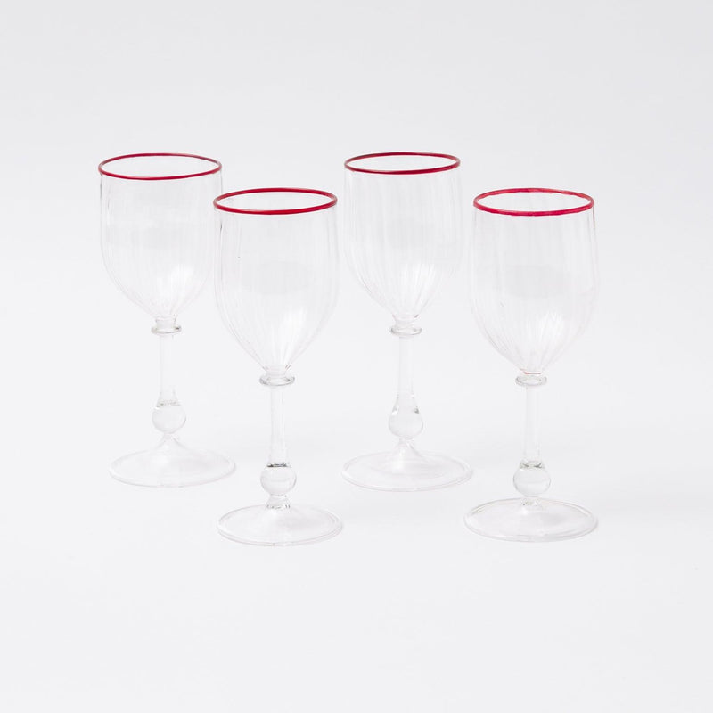 Elevate your Christmas gatherings with the festive beauty of our Set of 4 Red Rim Wine Glasses - a symbol of holiday grace.