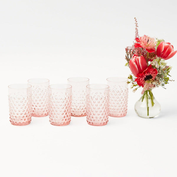 Rose Pink Hobnail Glasses (Set of 6)