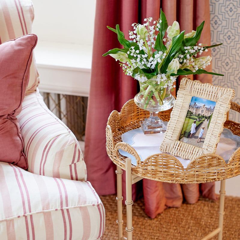 Round Scalloped Rattan Tray With Stand - Mrs. Alice