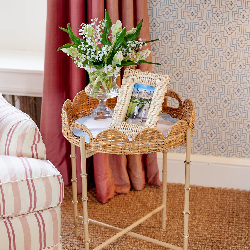 Round Scalloped Rattan Tray With Stand - Mrs. Alice