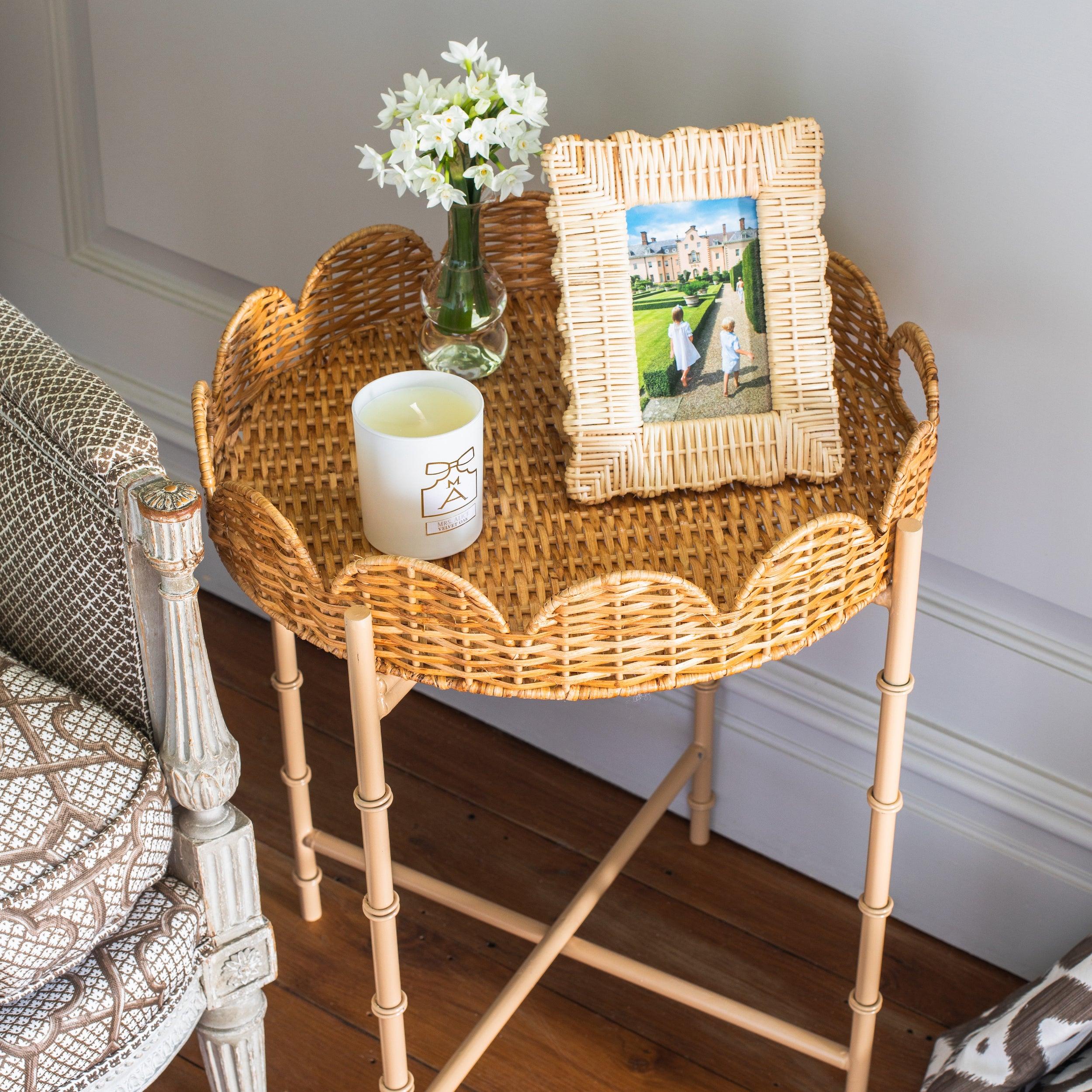 Tray Ratton Round Scalloped Rattan Tray With Stand– Mrs. Alice