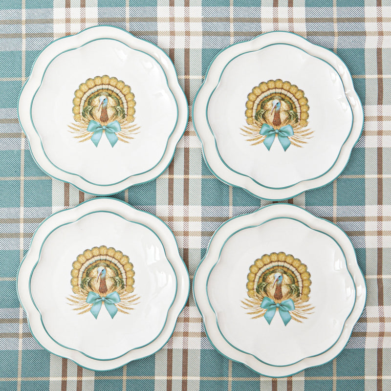 Delightful Scalloped Turkey Dinner & Starter Plates: Complete autumn motifs in a set of 8.