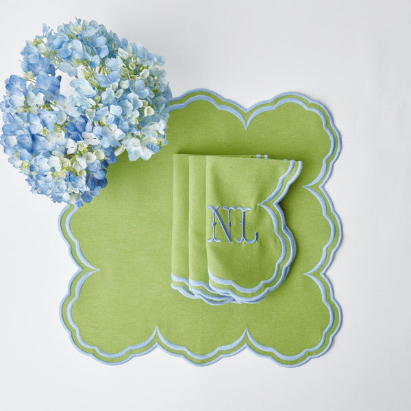 Serena Apple Green With Blue Napkins (Set of 4) - Mrs. Alice