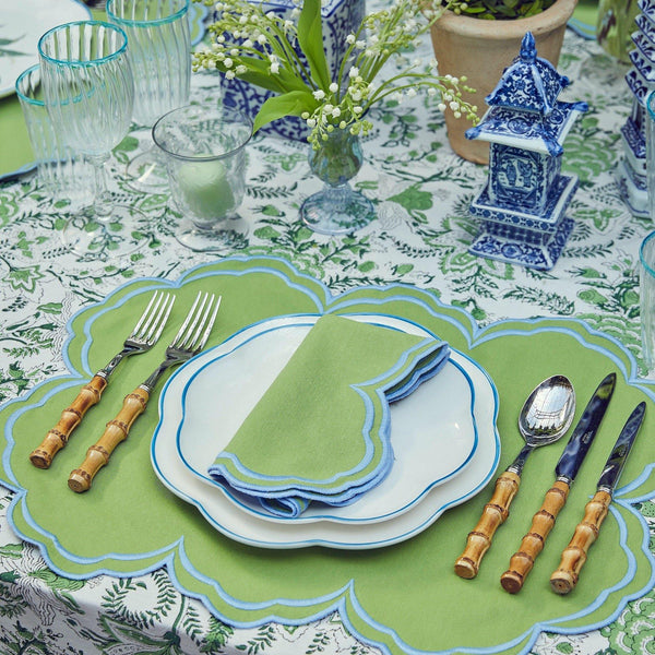 Serena Apple Green With Blue Napkins (Set of 4) - Mrs. Alice