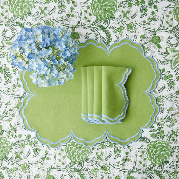 Serena Apple Green With Blue Placemats (Set of 4) - Mrs. Alice