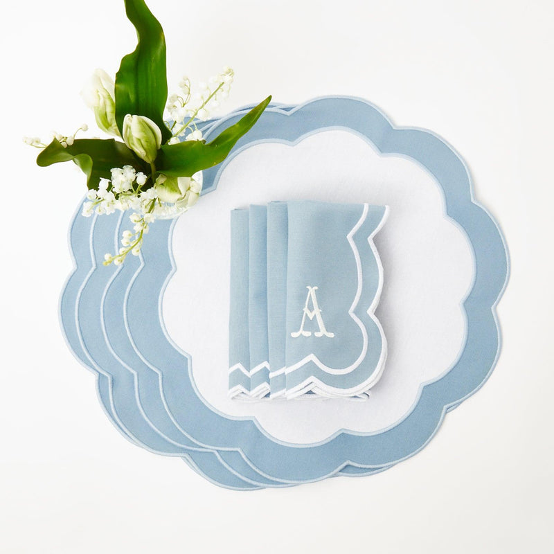 Serena Appliqué Blue Placemats & Napkins (Set of 4) - Mrs. Alice