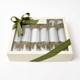 Silver Glitter Crackers with Green Velvet Bow (Box of 6)