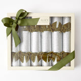 Silver Glitter Cracker with Green Velvet Bow (Box of 6)