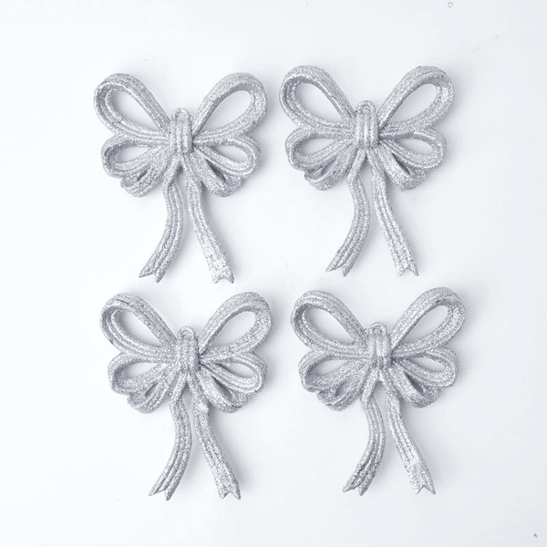 Silver Glitter Ornamental Bows (Set of 4) - Mrs. Alice
