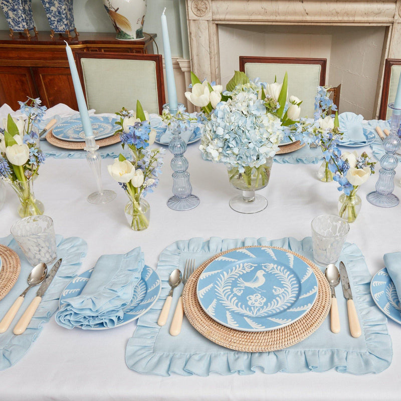 Sky Blue Ruffle Linen Napkins (Set of 4) - Mrs. Alice