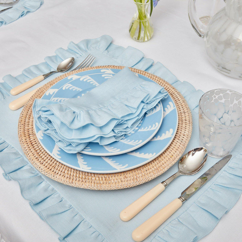 Sky Blue Ruffle Linen Napkins (Set of 4) - Mrs. Alice