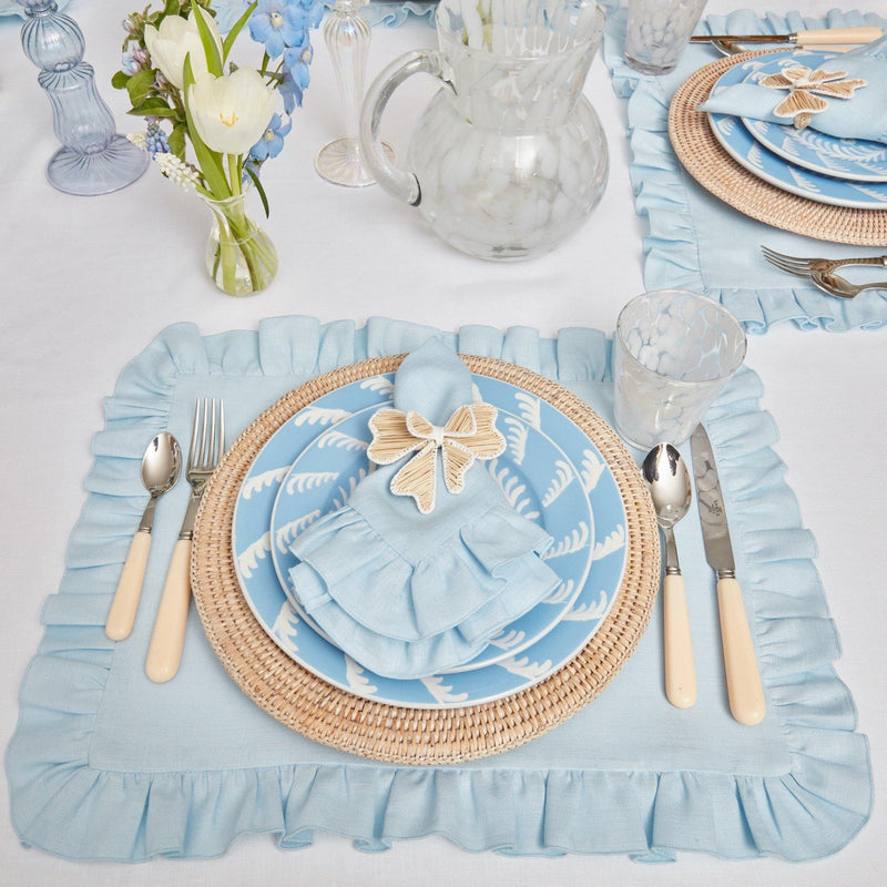 Sky Blue Ruffle Linen Napkins (Set of 4) - Mrs. Alice