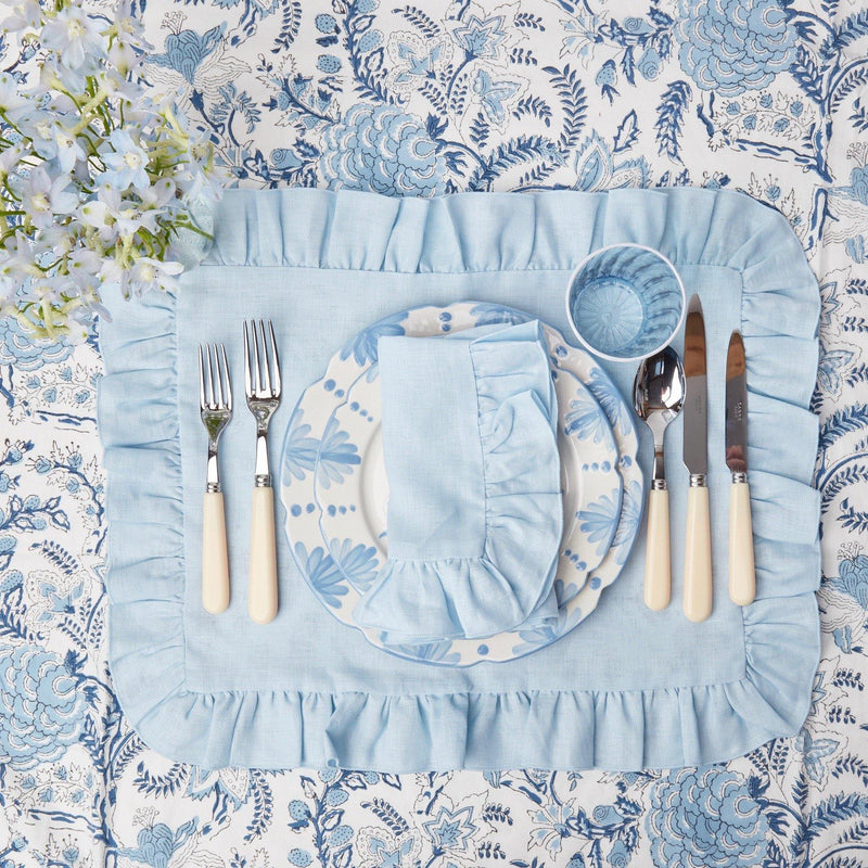 Sky Blue Ruffle Linen Napkins (Set of 4) - Mrs. Alice