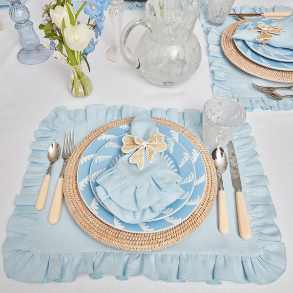 Sky Blue Ruffle Linen Placemats (Set of 4) - Mrs. Alice