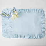 Sky Blue Ruffle Linen Placemats (Set of 4) - Mrs. Alice
