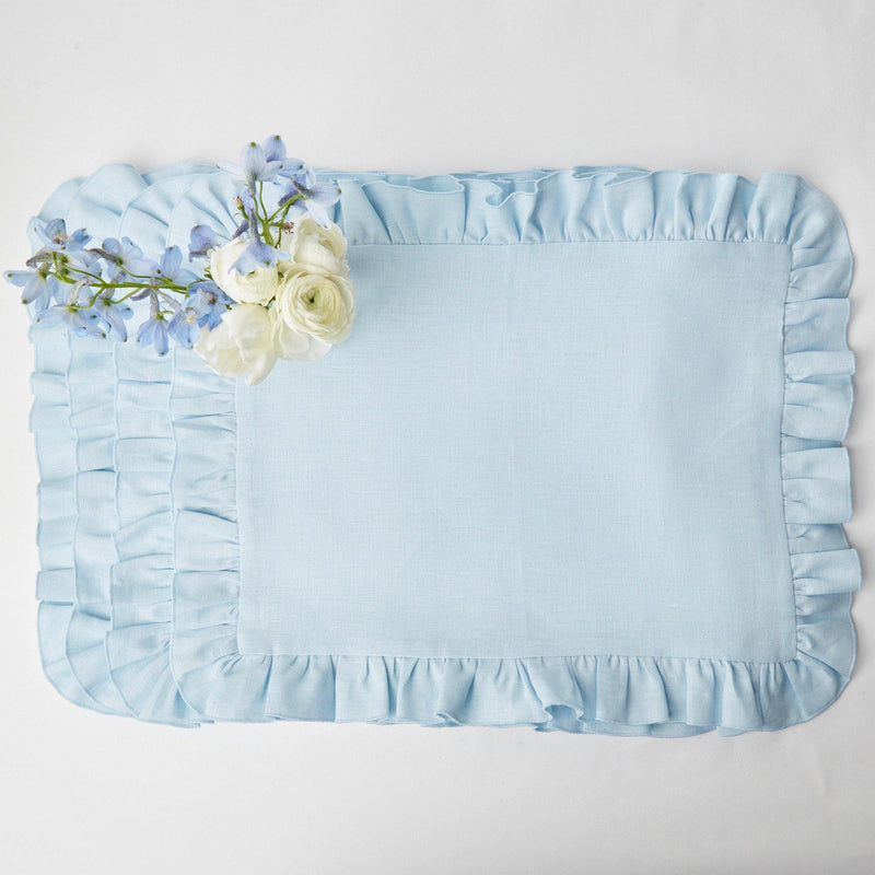Sky Blue Ruffle Linen Placemats (Set of 4) - Mrs. Alice