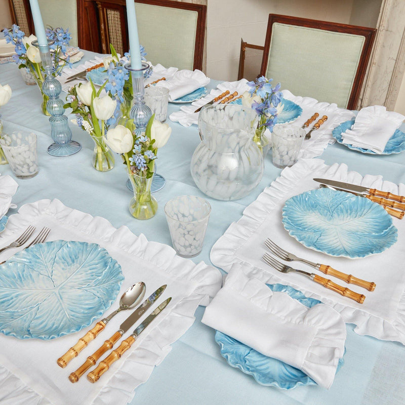 Sky Blue Ruffle Linen Tablecloth - Mrs. Alice