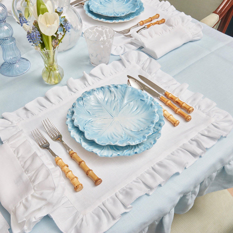 Sky Blue Ruffle Linen Tablecloth - Mrs. Alice