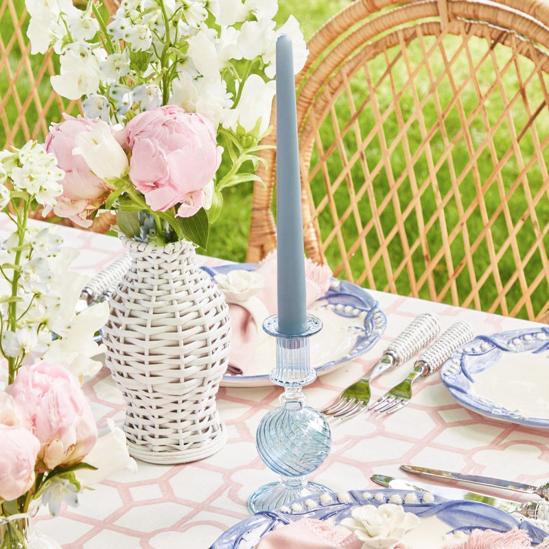 Make your home more elegant with the Small Camille Azure Candle Holders - a delightful pair that adds a dash of artistic charm and style to your decor.