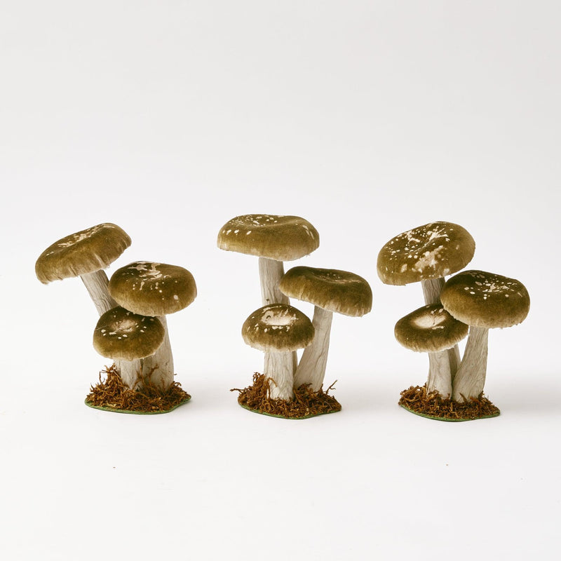 Elevate your decor with the enchanting Small Green Velvet Mushroom trio, perfect for a whimsical touch.