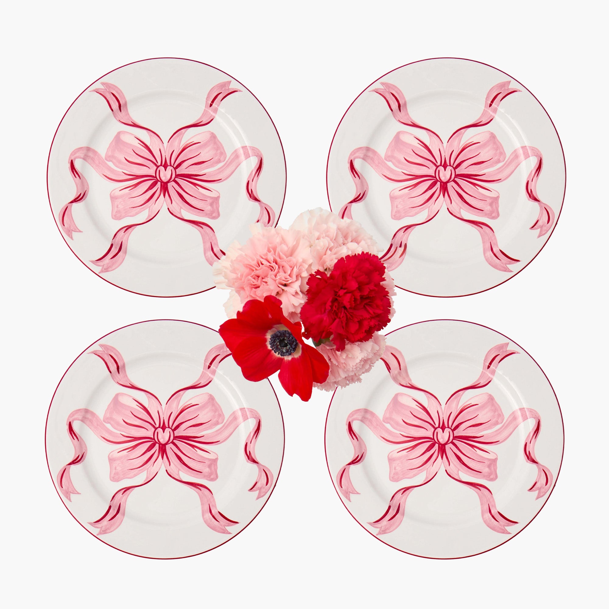 Audrey Pink & Red Bow Starter Plates (Set of 4)