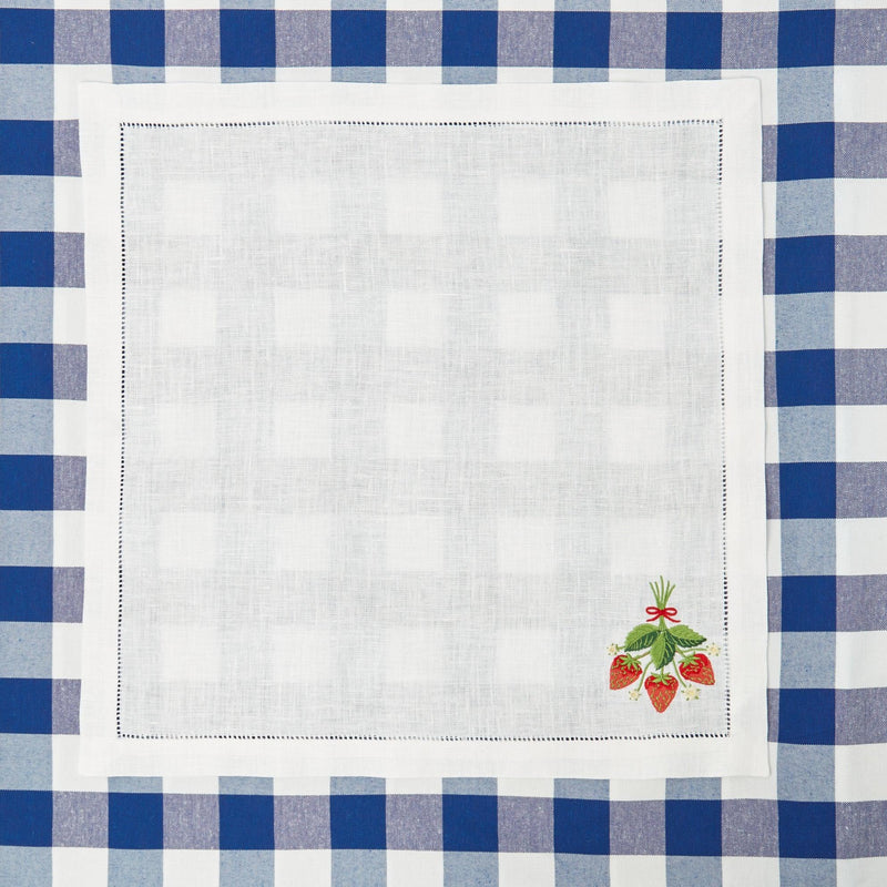 Strawberry White Linen Embroidered Napkins (Set of 4) - Mrs. Alice