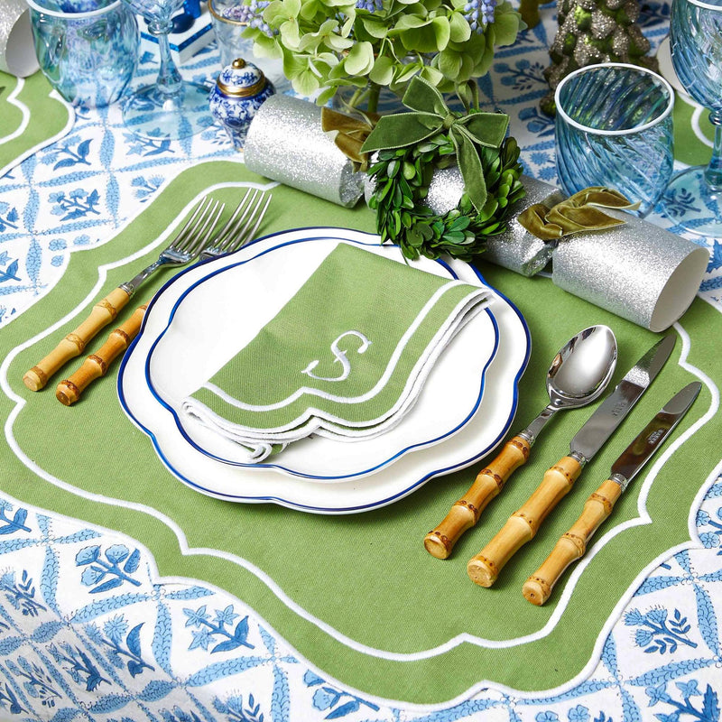 Sylvie Apple Green Embroidered Napkins (Set of 4) - Mrs. Alice