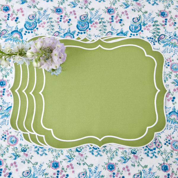 Sylvie Green Embroidered Placemats (Set of 4) - Mrs. Alice