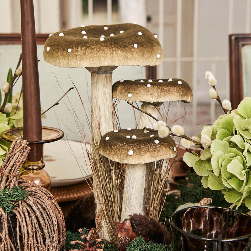 Tall Green Velvet Mushrooms (Set of 3) - Mrs. Alice