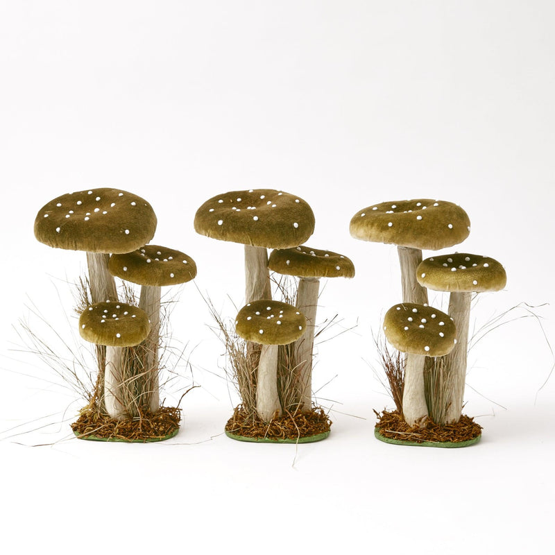 Elevate your space with the elegant Tall Green Velvet Mushroom Set, a trio of sophisticated charm.